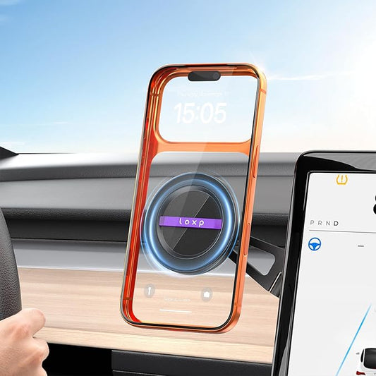 Upgrade Tesla Phone Mount [Strong Magnetic & Foldable] MagSafe Car Mount for Tesla Model 3/Y/Juniper, 360 Rotating Tesla Phone Holder Fits for iPhone 17 16 15 Pro Max, Tesla Accessories
