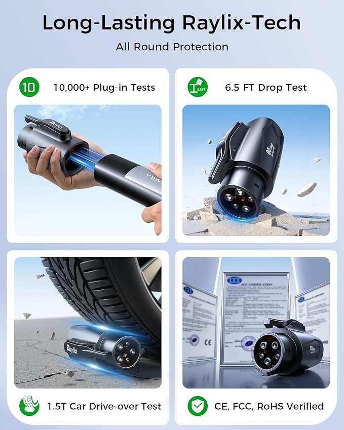 Raylix Tesla to J1772 Adapter (Max 80A, 250V) [for J1772 Electric Vehicles] Tesla Charger Adapter, NACS to J1772 Adapter Compatible with Tesla Wall Connector Destination Mobile Charger