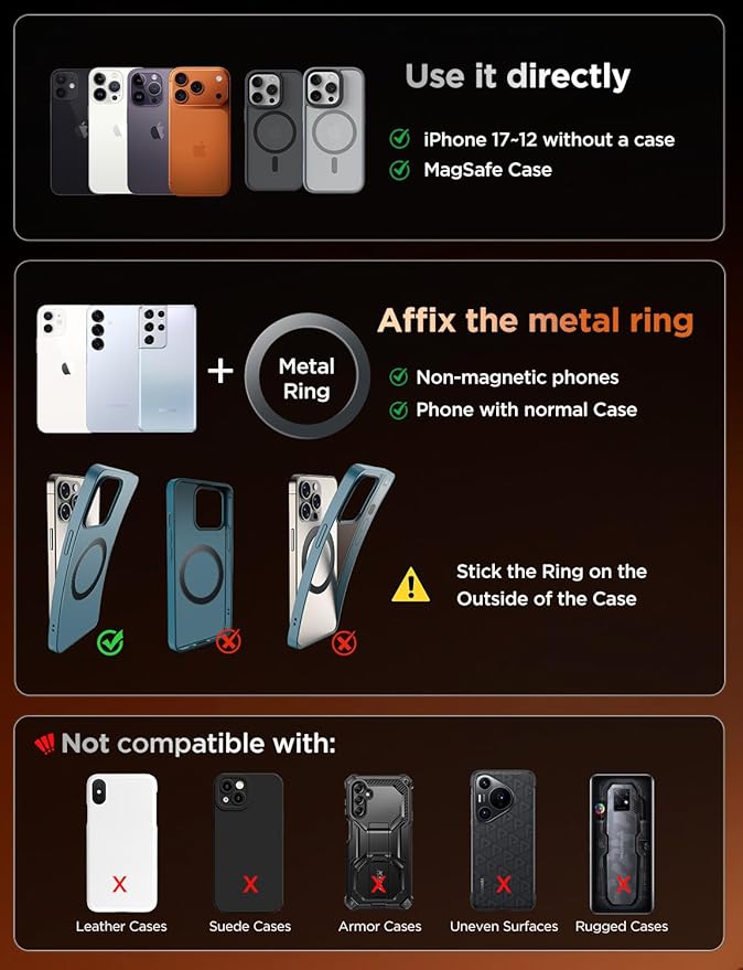 Car Phone Holder – 360° Magnetic Car Phone Mount with Metal Long Arm & Extended Reach 2026 Tesla Phone Holders for Your Car for iPhone 17 Pro Max 16 15 14 13 12 Plus, Cosmic Orange