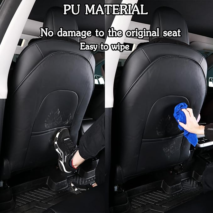 for Tesla Model Y 3 S X (Juniper & Highland Included) Seat Back Kick Protectors for Kids Kick Mats Leather Back Seat Cover Protect from Mud, Stains, Scratches, Set of 2 for Tesla Accessories