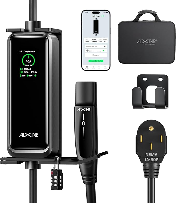 Level 2 EV Charger,Tesla EV Charger NACS 40A with 25FT Extension Cord Cable,Enhanced WiFi Smart App,240V NEMA 14-50 Plug Compatible with All Tesla Models X/Y/3/S,UL,ETL,FCC Certified