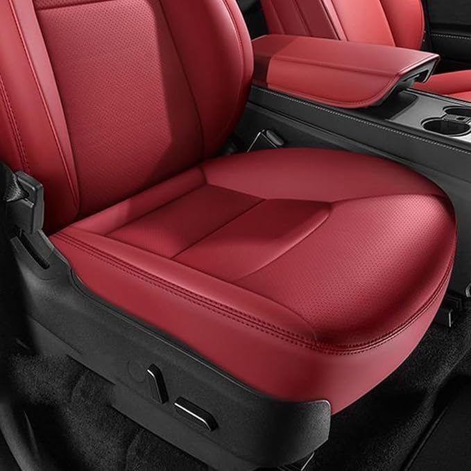 HKZ Custom Fit Model Y Leather Seat Covers for Tesla Model Y 2019 2020 2021 2022 2023 2024,5-Seat Full Set,Car Seat Protector - Burgundy