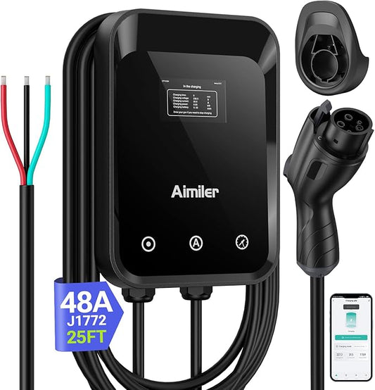 Level 2 Electric Vehicle (EV) Charger(WiFi APP/Plug-Play), 48A, 25ft Cable ETL Certified, 240V Hardwired(No Plug) EVSE w/ J1772 Connector EV Electric Car Charging Stations for Home Level 2