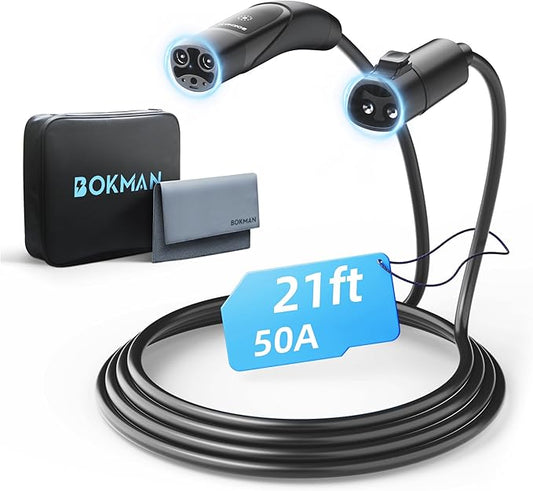 Bokman Extension Cable for Tesla Charger 21FT, Extension Cord for Tesla Wall Connector/Mobile Charger/Destination Connector 50Amp 240V Compatible with Model 3/Y/S/X/Cybertruck