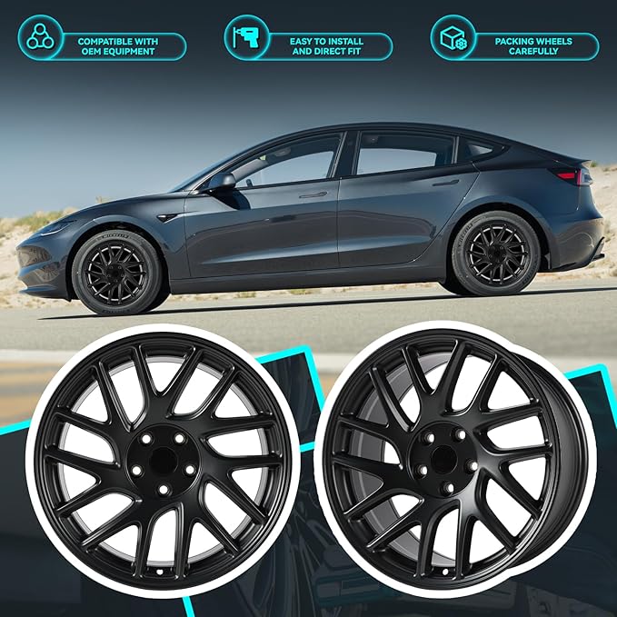New Single 18 x 8.5" 18 Inch Dark Charcoal Premium Aluminum Alloy Wheel Rim Fits for Tesla Model 3 2024, 95910 OEM Design Replacement Rim