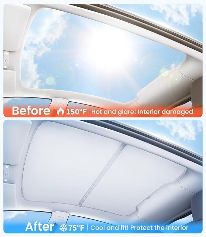 Zanch Upgraded Tesla Model Y Juniper Sunshade Roof [Snap-On, Damage-Free Install] Heat Insulation Custom Fit Glass Roof Sun Shade for Model Y Juniper Accessories 2025-2026, Gray