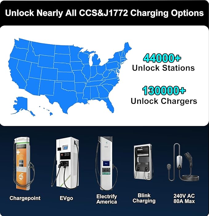 Aurisyn 2-in-1 CCS1 to Tesla & J1772 to NACS Adapter, 250kW 500V Fast Charging for Tesla Model 3/Y/X/S/Cybertruck, Compatible with ChargePoint/EVgo/Electrify America, CCS & J1772 Charging Stations