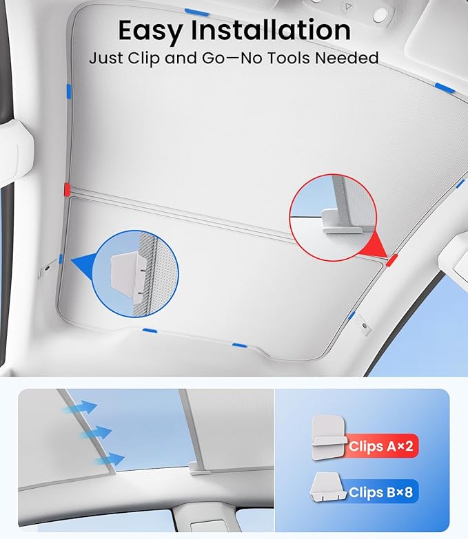 Zanch Tesla Model Y Sunshade Roof[No Sag, No Gaps, Stay Cooler] Multi-Layer UV Reflective Foldable Glass Sunroof ,Accessories for Model Y 2020-2025 (Not Fit New Y Juniper),Gray