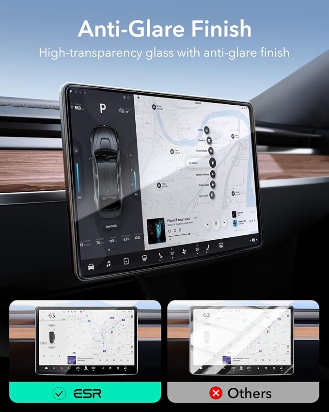 ESR Tempered-Glass Screen Protector for Tesla Model 3 Highland (2024), Matte Glass Film with Alignment Kit, Scratch and Shock Resistant, Bubble Free and Fingerprint Resistant