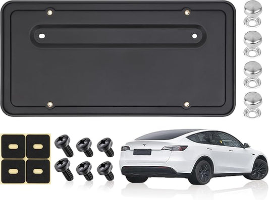 109684400B Rear License Plate Frame & Holder for Tesla Model Y & Model 3, Rear Plate Mounting Bracket kit with Stainless Steel Screws & Caps, Rust-Proof, Anti-Rattle Design