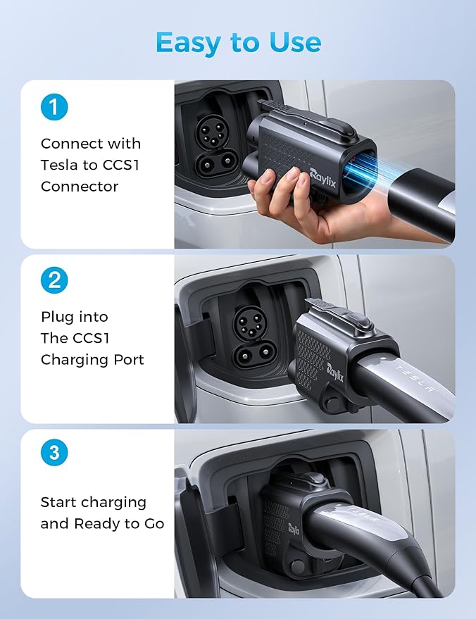 Raylix Tesla Supercharger to CCS1 Charger Adapter with UL 2252 Certification (Max 500V 1000A) [Fast Charge for CCS1 EV] NACS to CCS, NACS DC Adapter for Tesla V3 V4 Supercharger/Level 3 Charger