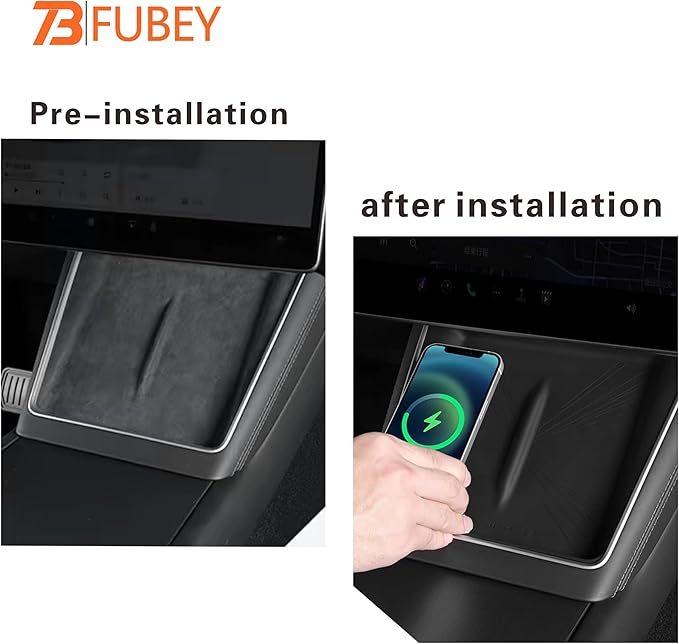Center Console Silicone Mat for Tesla Model Y Juniper 2025 2026, Black - Anti-Slip Phone Tray & Wireless Charging Compatible Non-Slip Pad for Model Y Accessories