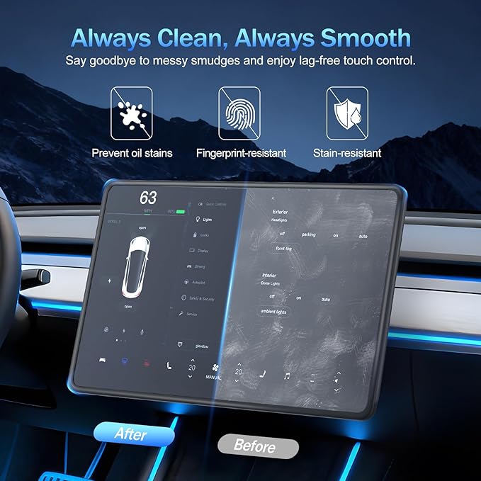 (15.4")【1s Snap-On Easy installation】Tesla Accessories - No Glare & Fingerprint Screen Protector for 2025 Model Y Juniper (Standard、Premium), Model 3 Highland (2024 - 2026), Frame & Screen Protection, Matte