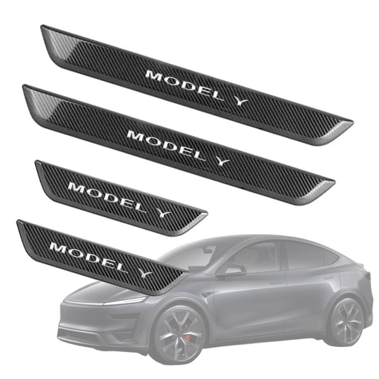 4PCS LED Illuminated Door Sill Covers Protector Fit for Tesla Model Y Juniper Carbon Fiber Pattern Welcome Pedal for Juniper Accessories (2025.03+)