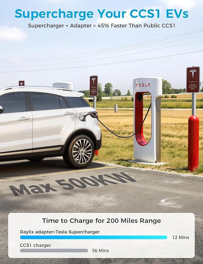 Raylix Tesla Supercharger to CCS1 Charger Adapter with UL 2252 Certification (Max 500V 1000A) [Fast Charge for CCS1 EV] NACS to CCS, NACS DC Adapter for Tesla V3 V4 Supercharger/Level 3 Charger