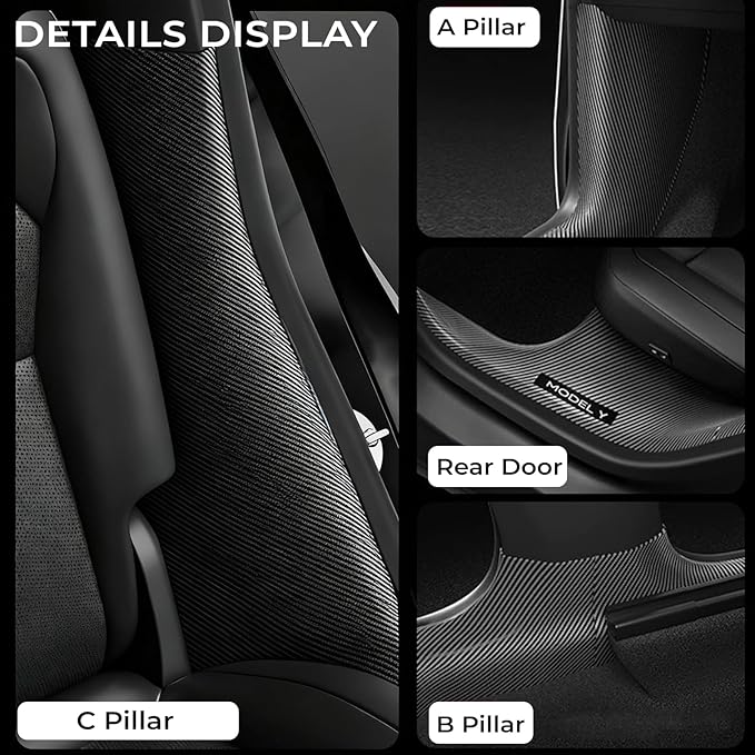 11PCS Carbon Fiber Door Sill Protector Model Y Juniper 2025 2026 8Pcs Door Sill Protector and 2Pcs Center Console Anti-Kick Pads and Rear Bumper Guard for Tesla Model Y Juniper Accessories