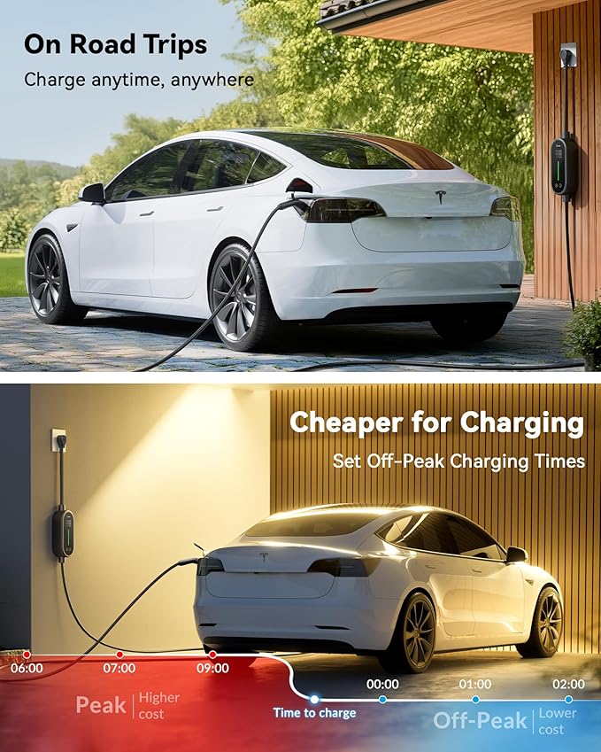 Ecogenix Level 2 Tesla Mobile Charger, 32A/240V - 7.68KW Portable Home Charging Cable for Model 3/Y/S/X, Adjustable Amps, Apartment-Friendly, 25ft Tesla Universal Wall Charger with NEMA 14-50 Plug