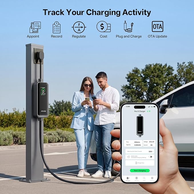 Level 2 EV Charger,Tesla EV Charger NACS 32A with 25FT Extension Cord Cable,Enhanced WiFi Smart App,240V NEMA 14-50 Plug Compatible with All Tesla Models X/Y/3/S,UL,ETL,FCC Certified