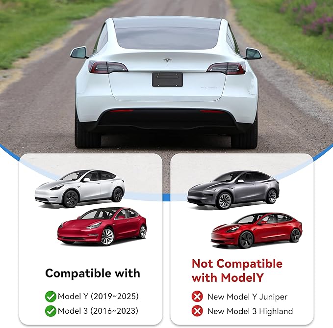 109684400B Rear License Plate Frames for 2017-2023 Tesla Model 3 and 2020-2025 Model Y Car, Rear Plate Holder with 4 Brass Mounting Screw Holes, Rust Proof Rattle Proof License Plate Holder Bracket