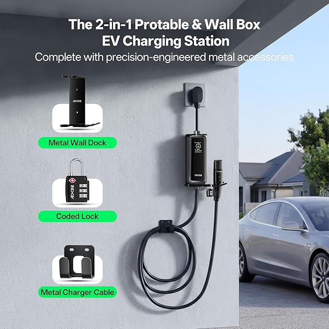 Level 2 EV Charger,Tesla EV Charger NACS 40A with 25FT Extension Cord Cable,Enhanced WiFi Smart App,240V NEMA 14-50 Plug Compatible with All Tesla Models X/Y/3/S,UL,ETL,FCC Certified