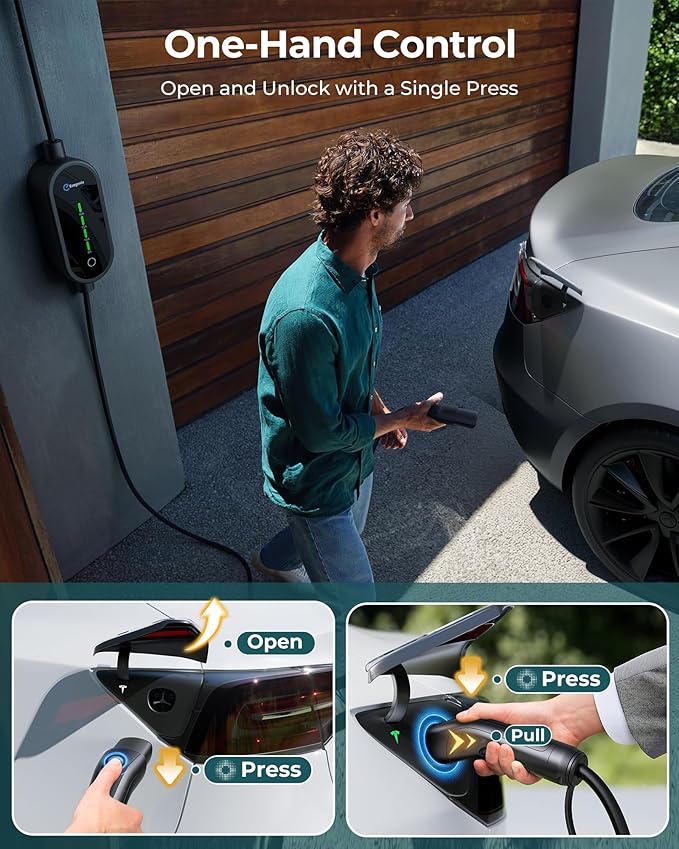 Ecogenix Level 1/2 Tesla Mobile Charger, 16A/110V-240V Portable Home Charging Cable for Model 3/Y/S/X, Adjustable Amps, Apartment-Friendly, 21ft Tesla Universal Charger with NEMA 5-15 & 6-20 Plug
