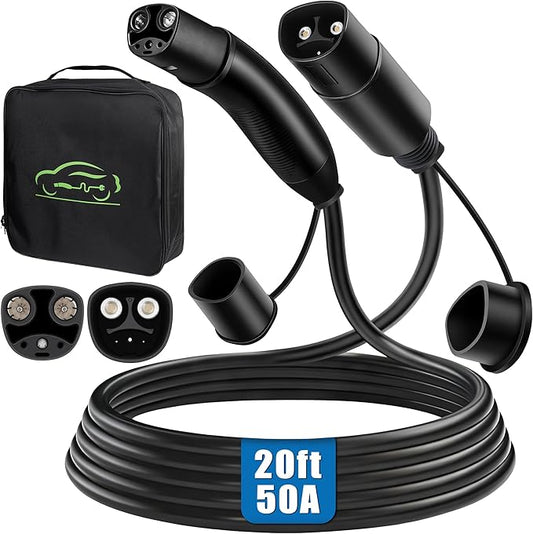 Tesla Extension Cable 50A 240V 12KW 20FT, EV Charger Extension Cord with NACS Plug for Level 1/2 Tesla Mobile Charger/Wall Connector, Compatible with Model Y/3/X/S, Portable Carry Bag, IP55 Rating