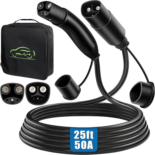Tesla Extension Cable 50A 240V 12KW 25FT, EV Charger Extension Cord with NACS Plug for Level 1/2 Tesla Mobile Charger/Wall Connector, Compatible with Model Y/3/X/S, Portable Carry Bag, IP55 Rating