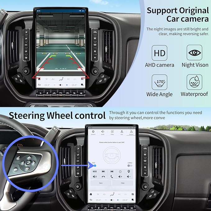 Car Radio for Chevrolet Silverado GMC Sierra 2014-2019 Stereo Replacement Head Unit 14.4 Inch 2K IPS Touch Screen Tesla Style Carplay Android Auto GPS Navigation Multimedia Play OEM 7 Inch（Black）