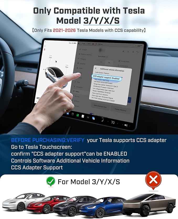 Raylix 2In1 CCS & J1772 to Tesla Adapter, Only Fit for Tesla Model Y 3 X S (2021-2026) & NACS EVs, Fast 250kW Charging, CCS to NACS Adapter, Compatible with DC Level 3 & AC Level 1/2 Charging Stations