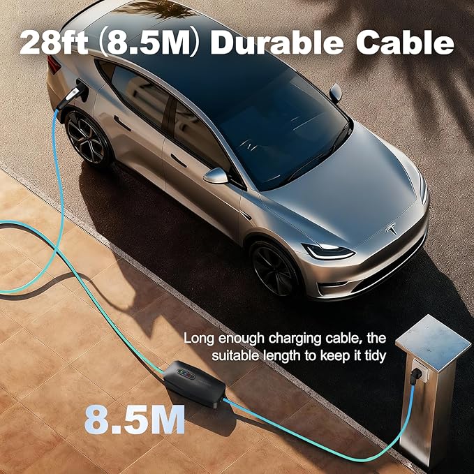 Level 2 Tesla Charger 32Amp, 7KW Electric Vehicle Portable Charger with 28FT Cable, Home EV Charging Station for All Tesla Models Y/X/3/S, 240V NEMA 14-50 Plug