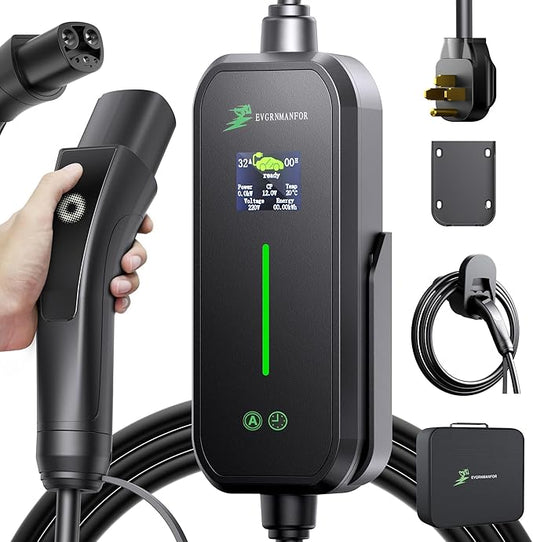 32A Level 2 Tesla Charger, [1.8″ Led Screen, 10-32A Adjustable Current, Timing Delay, Ip67/Ip65] 25ft Tesla Mobile or Home Wall Charger, 240V Nema 14-50 Plug, Wall Mount, Connector for Model X/Y/3/S