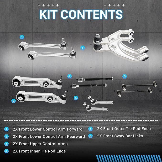 Front Upper and Lower Control Arm Compatible With 2016-2020 Tesla Model X Front Suspension Kit, Sway Bar Link Front, Outer & Inner Tie Rod End
