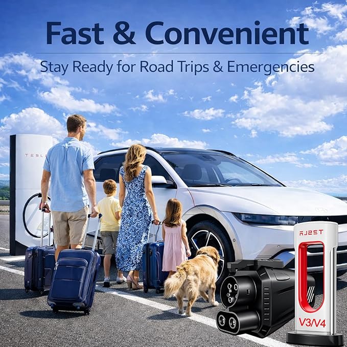 NACS to CCS Adapter for Fast Charging CCS1 EV in Tesla V3/V4 Supercharger, Max 500A 1000V NACS DC Adapter for Road Trip Charge Backup, Dual Locks for Sturdy Secure Connection