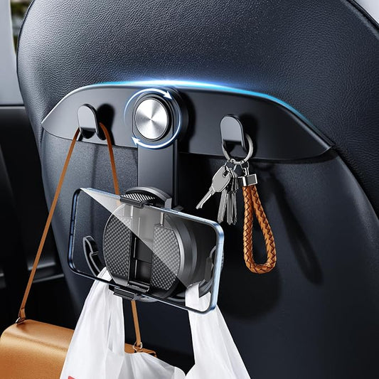 1 Pack Car Seat Hooks & Phone Mount for Tesla Model Y(Juniper) Model 3(Highland) Accessories 2026 2025 2024 2023 2022 2021, Multifunction Clip Phone Holder| Car Seat Back Storage Hook Purse/Bag