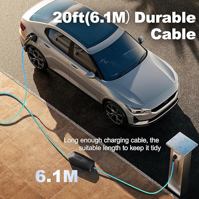 Level 2 EV Charger, 32A/7KW Electric Vehicle Portable Charger with 20FT Cable, Home EV Charging Station, 240V NEMA 14-50 Plug, for All SAE J1772