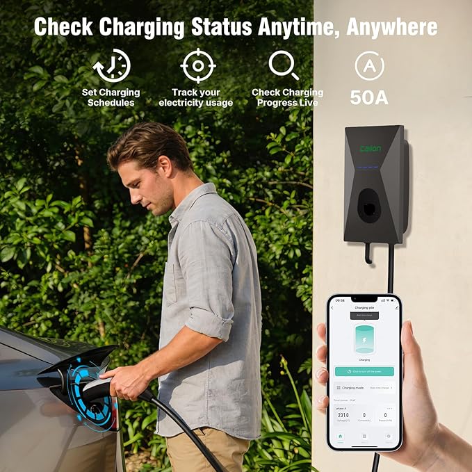 CALION Level 2 EV Charger for Tesla, 50 Amp, 240V Wall Connector,Smart APP Control, Fast Charging Home EV Charging Station with WiFi, Indoor/Outdoor,Applicable to Tesla Model Y/3/S/X