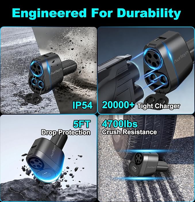 Aurisyn 2-in-1 CCS1 to Tesla & J1772 to NACS Adapter, 250kW 500V Fast Charging for Tesla Model 3/Y/X/S/Cybertruck, Compatible with ChargePoint/EVgo/Electrify America, CCS & J1772 Charging Stations