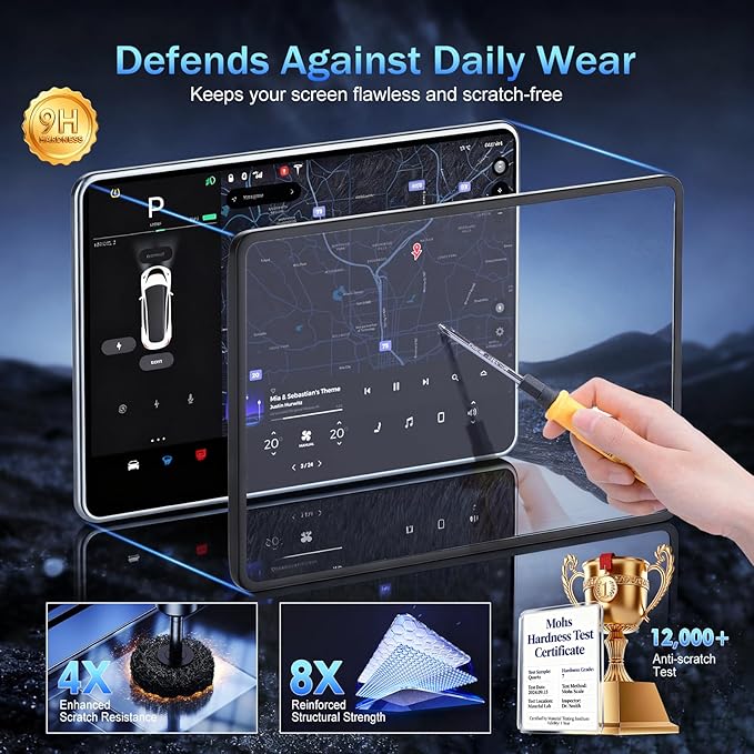 (15.4")【1s Snap-On Easy installation】Tesla Accessories - 4K HD & Anti-Blue Light Screen Protector for 2025 Model Y Juniper (Standard、Premium) / Model 3 Highland (2024 - 2026), Frame & Screen Protection, Glossy