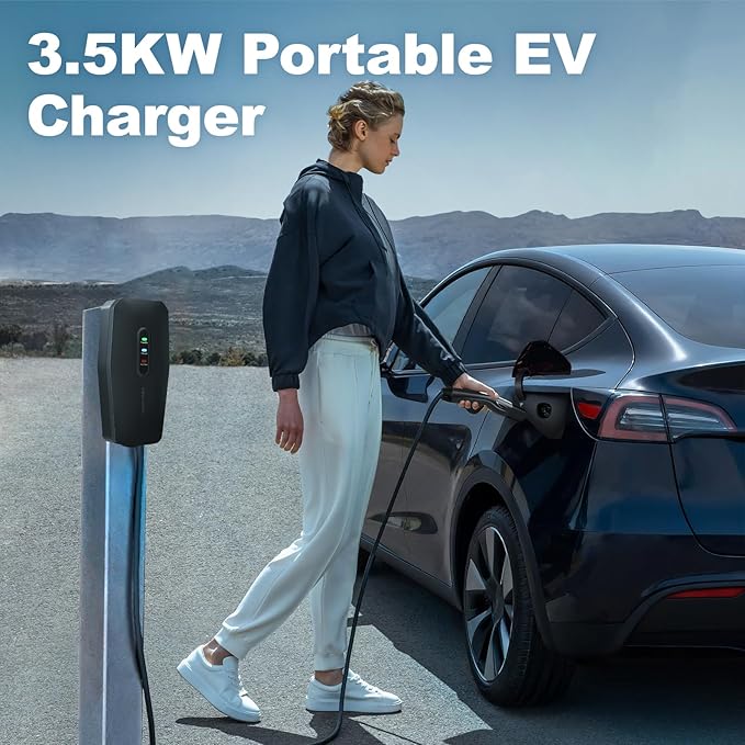 Level 1/2 Tesla Charger 16Amp, Electric Vehicle Portable Charger with 20FT Cable, 3.5KW Home EV Charging Station for Tesla Models Y/X/3/S,110V-240V, NEMA 6-20 & NEMA 5-15 Plug