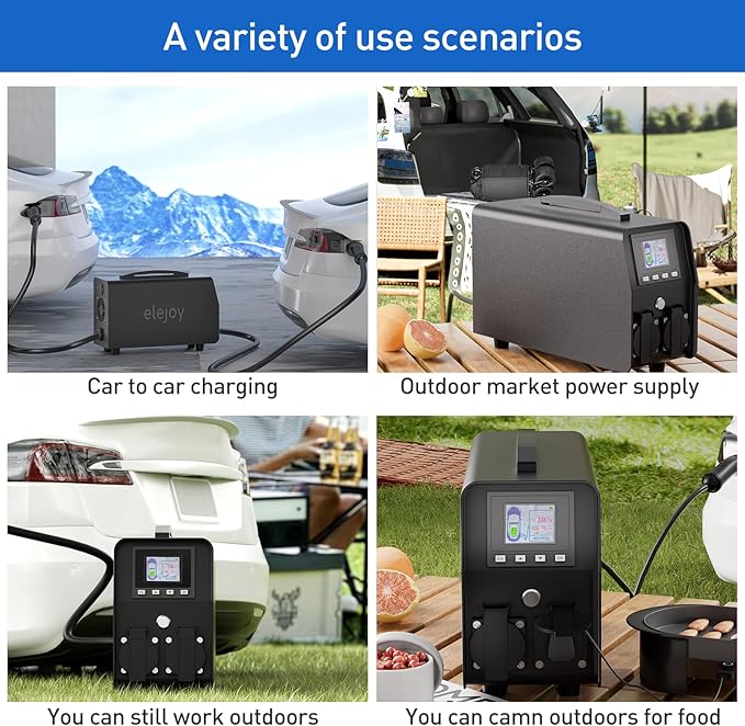 3KW EV Discharger V2L Adapter Discharge Gun Compatible with Tesla Model 3/Y/S/X After May 2019 NACS Standard Battery Protection 120V Output LCD Display Outdoor Camping Emergency