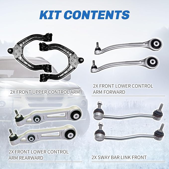 Suspension Front Upper and Lower Control Arm Kit Compatible With 2012-2016 Tesla Model S Forward & Rearward, Sway Bar End Links