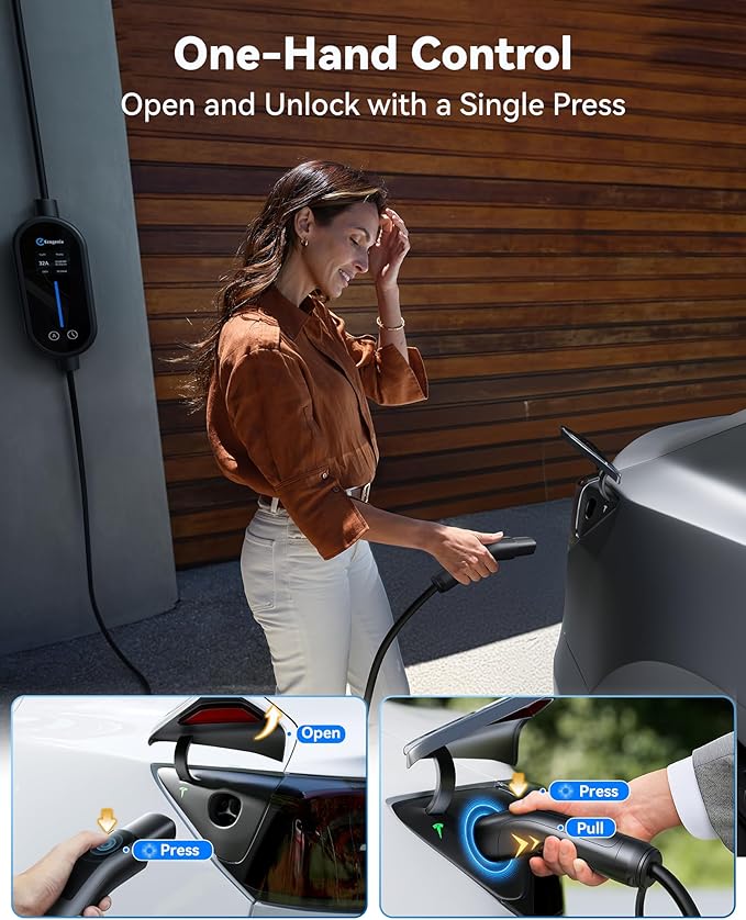 Ecogenix Level 2 Tesla Mobile Charger, 32A/240V - 7.68KW Portable Home Charging Cable for Model 3/Y/S/X, Adjustable Amps, Apartment-Friendly, 25ft Tesla Universal Wall Charger with NEMA 14-50 Plug