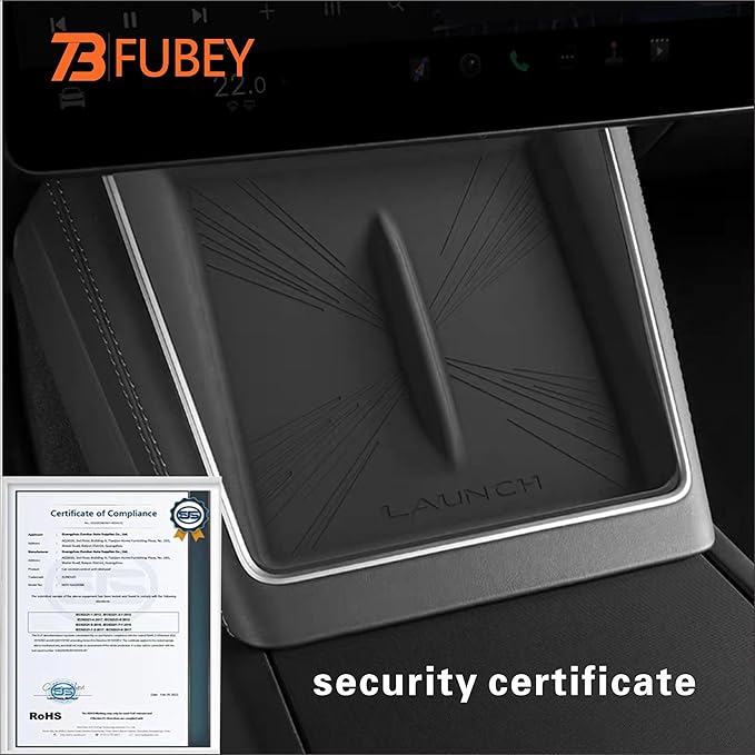 Center Console Silicone Mat for Tesla Model Y Juniper 2025 2026, Black - Anti-Slip Phone Tray & Wireless Charging Compatible Non-Slip Pad for Model Y Accessories
