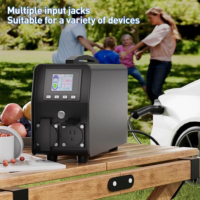 3KW EV Discharger V2L Adapter Discharge Gun Compatible with Tesla Model 3/Y/S/X After May 2019 NACS Standard Battery Protection 120V Output LCD Display Outdoor Camping Emergency