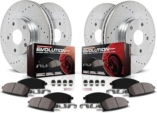 PowerStop Front and Rear Brake Kit For Tesla S 2012-21 | Tesla X 2016-21 - Drilled and Slotted Disc Rotors with Ceramic Brake Pads Replacement, K6797