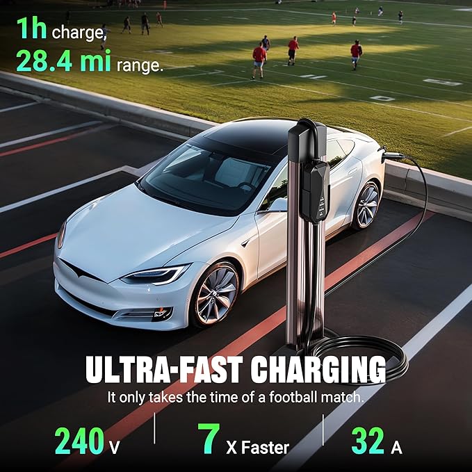 Tera 2025 New Level 2 Charger for Tesla Most Compact 32A 25FT NACS ETL FCC NEMA 14-50 Plug & NEMA 5-15 Level 1 Waterproof Patent IP66 Lightweight Portable EV Charger for Tesla Y/3/S/X Cybertruck P04