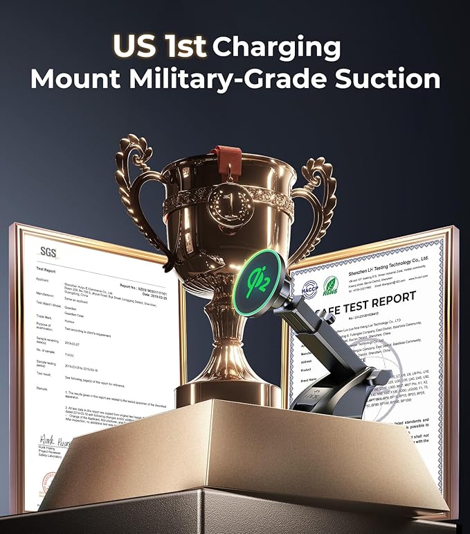 【Qi2 Certified・90LBS Vacuum Magnetic Suction】 15W Fast Wireless Car Charger Mount for Magsafe, 360° Adjustable Arm, Dashboard/Windshield/Vent Phone Holder+Cable Organaizer for iPhone 17/16/15 Pro Max