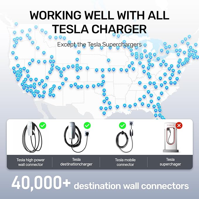 Unitek Tesla to J1772 Charging Adapter Max 60 Amp 240V Fit for All J1772 Evs Anti-Drop Lock EV Charger Adapter Works with Tesla High Power Wall Connectors Destination Chargers Mobile Connectors