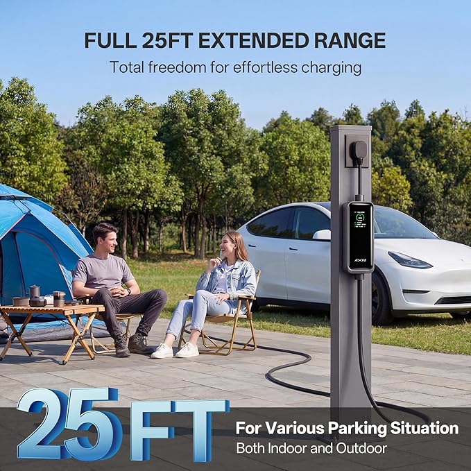 Level 2 EV Charger,Tesla EV Charger NACS 40A with 25FT Extension Cord Cable,Enhanced WiFi Smart App,240V NEMA 14-50 Plug Compatible with All Tesla Models X/Y/3/S,UL,ETL,FCC Certified