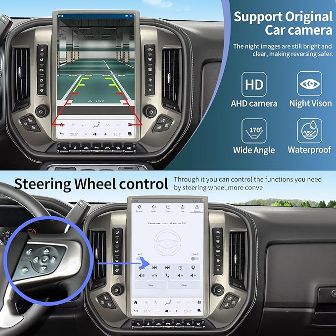 Car Radio for Chevrolet Silverado GMC Sierra 2014-2019 Stereo Replacement Head Unit 14.4 Inch 2K IPS Touch Screen Tesla Style Carplay Android Auto GPS Navigation Multimedia Play OEM 4.2 Inch（Silver）